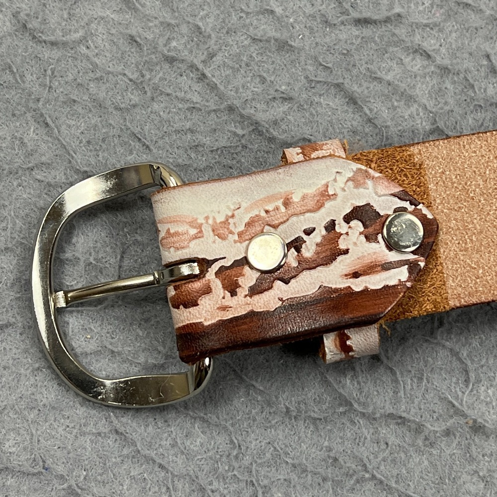Blue Ribbon Bacon‎ Belt Men's 48 52 Cowhide Leather Silver Tone Buckle USA Made - Picture 8 of 10